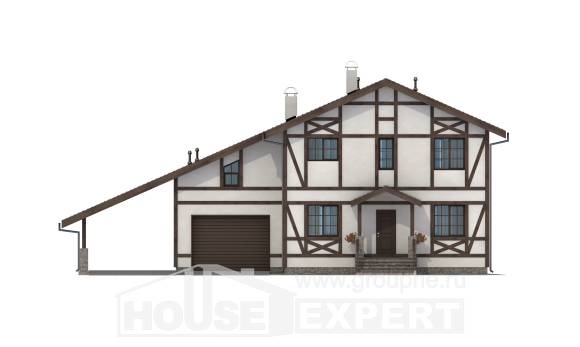250-002-Л Проект двухэтажного дома с мансардой и гаражом, классический загородный дом из кирпича Комсомольск-на-Амуре, House Expert